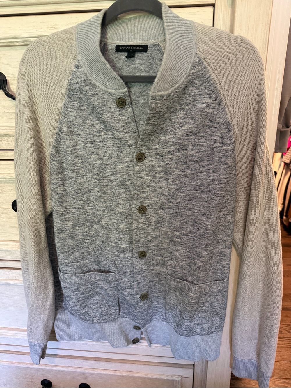 Banana Republic Men’s Light Gray Two-Tone Button Cardigan